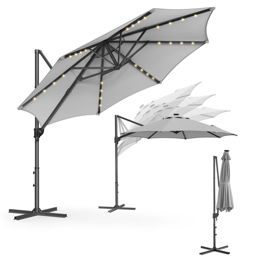 Parasol de jardin 300 cm, 28 LED Solaires, UPF 50+ Songmics