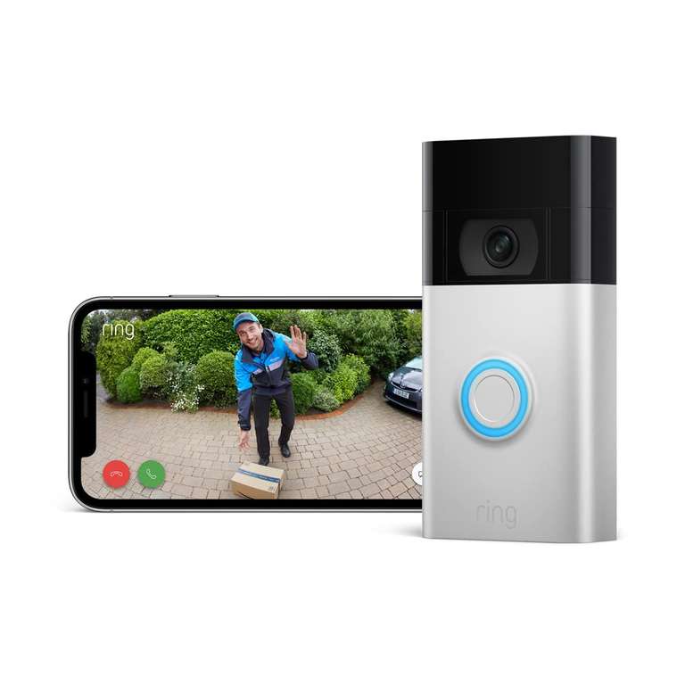 Sonnette vidéo sans fil Ring Video Doorbell - Sonnette extérieure avec caméra HD 1080p, visiophone, détection de mouvements, sur batteries