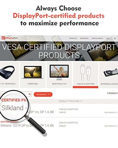 Câble Displayport 1.4 Silkland - 240Hz/144Hz 2M, 8K@60Hz, 4K@144Hz (vendeur tiers, via coupon)