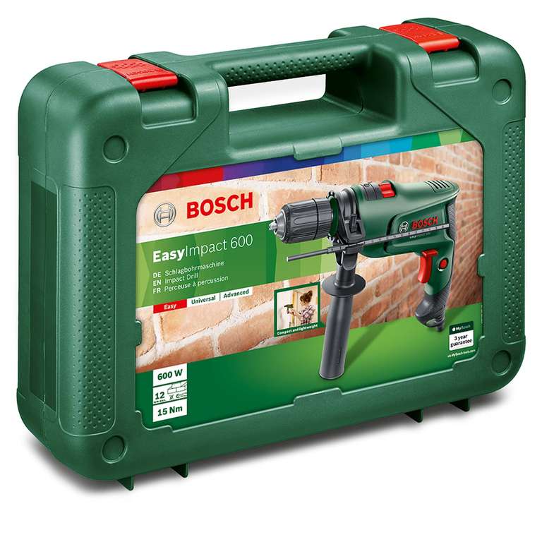 Perceuse à percussion électrique Bosch Home and Garden - EasyImpact 600 (600 W, dans coffret de transport), Vert, EasyImpact 600