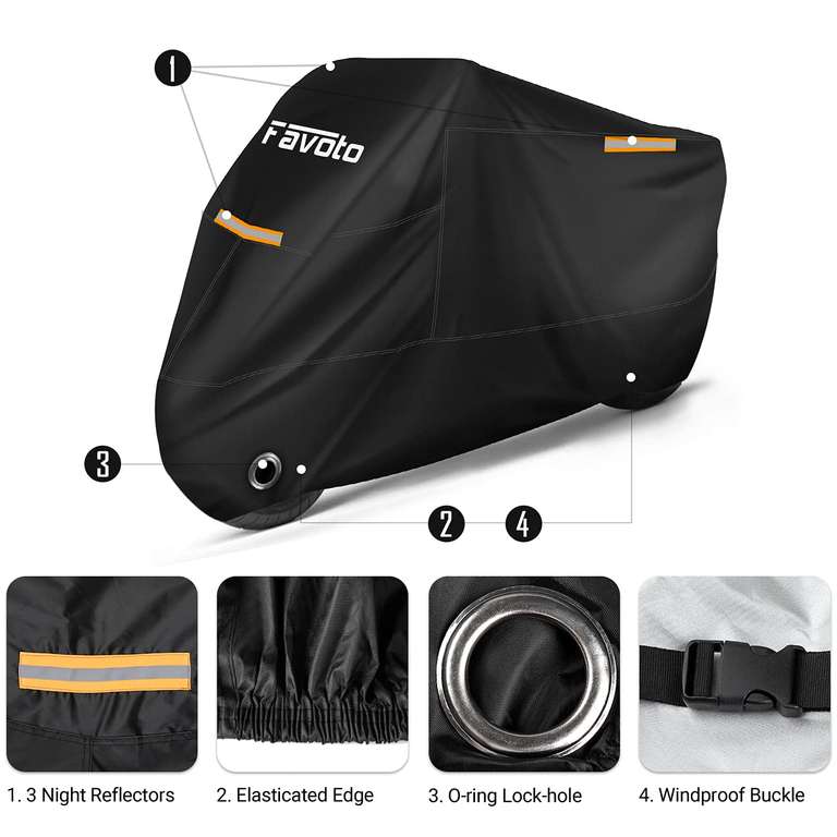 Housse de Protection + sac de rangement pour Moto Favoto 210T 265x105x125cm XXXL- Résistante aux intempéries/déjections