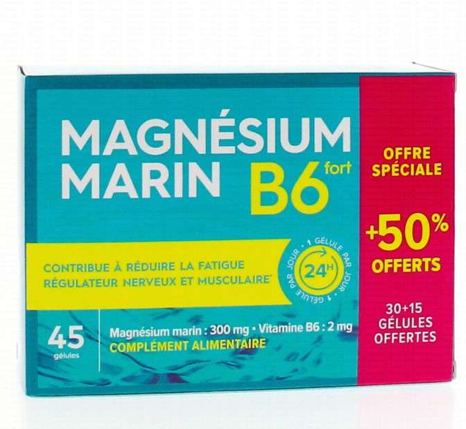2 paquets de 45 gellules de Magnésium Marin B6 Pharmasciences