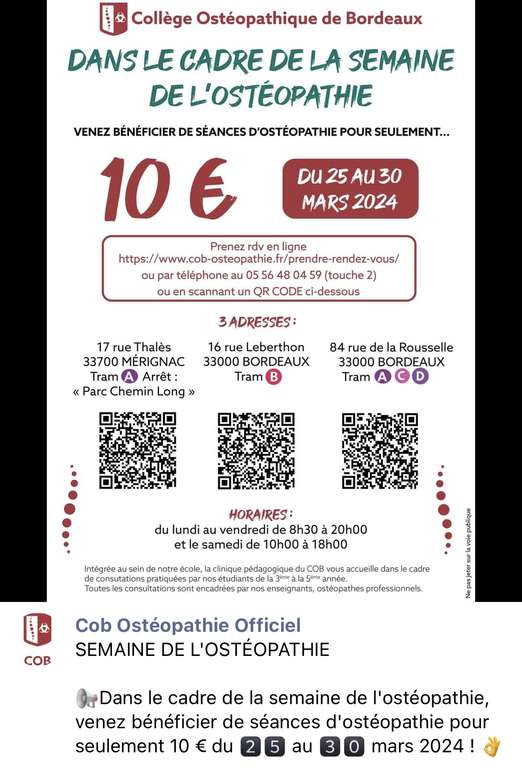 Séance d’ostéopathie à 10€ à Bordeaux (33)