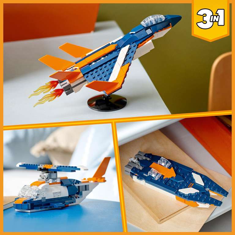 LEGO 31126 Creator 3 en 1 L’Avion Supersonique, Se Transforme en Hélicoptère et en Bateau