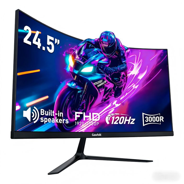 Écran PC incurvé 24,5" Gawfolk Full HD 1920 x 1080 - 120 Hz, 1 ms MPRT, FreeSync, HP intégrés, HDMI, VESA 75x75 — promo Tech