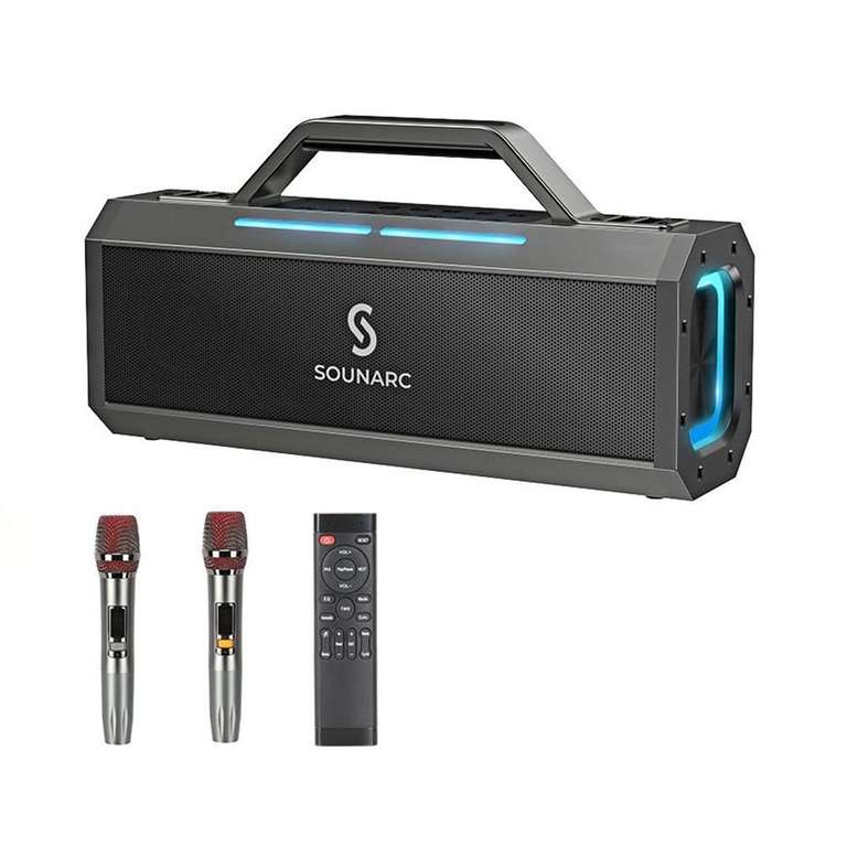 Enceinte portable SOUNARC K1 - 150W, TWS, IPX6, Bluetooth 5.0, batterie 18 000 mAh, télécommande & 2 micros sans fil inclus (Entrepôt EU)