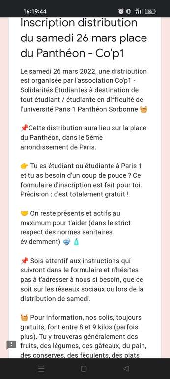 [Étudiants] Distribution gratuite de colis alimentaires - Place du Panthéon Paris 5ème (75)