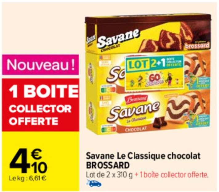 2 boîtes de gâteaux Brossard Savane Classique Chocolat (2x 310g) + Boîte collector en métal