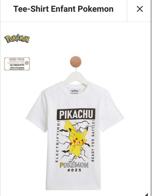 T-shirt motif Pikachu ou Super Mario pour enfant - 100% coton, diverses tailles