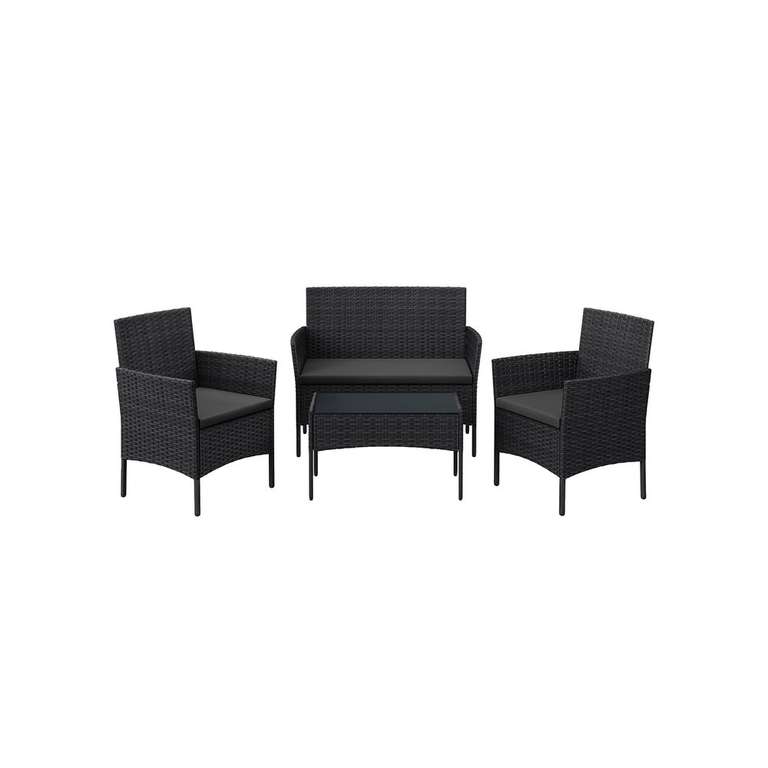 Salon de jardin Songmics GGF004B06 - Noir/gris, 2 fauteuils, un canapé, une table basse, Revêtement tressé, Coussins