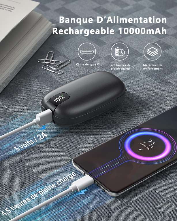 Chauffe-Mains Rechargeable 10000 mAh Power Bank USB Chaufferette