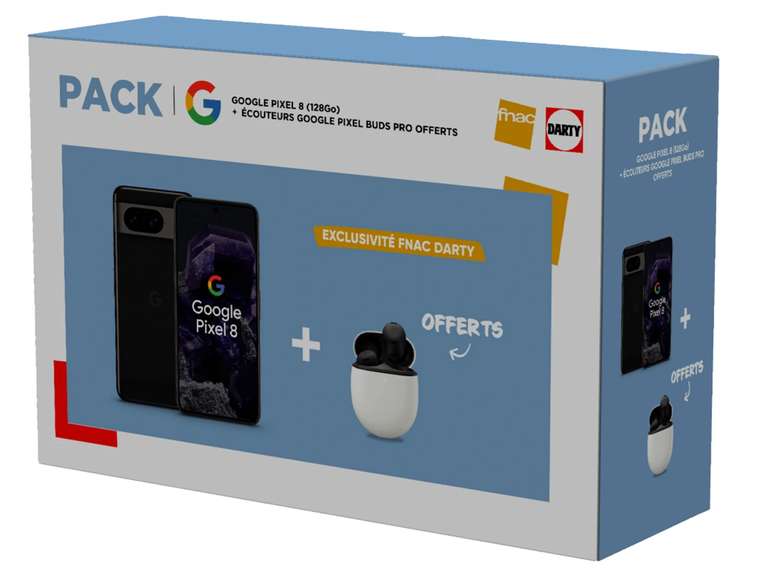 Smartphone Google Pack Pixel 8 128Go Noir 5G + Pixel Buds Pro (Via Retrait Magasin)