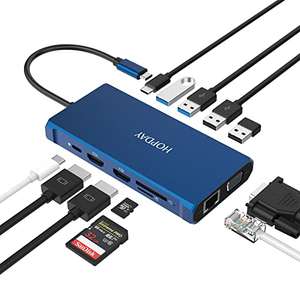 Hub USB C 12-en-1 - HDMI, VGA, Ethernet, Port Audio, Lecture Carte SD/TF, PD 100W, Ports USB 3.0