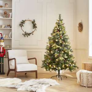 Sapin de Noël artificiel Deluxe avec guirlande lumineuse, décorations et pied (sweeek.fr)