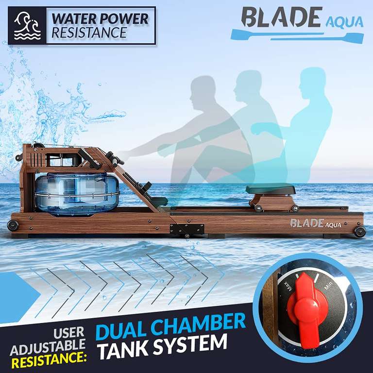 Rameur à Eau Bluefin Fitness Blade Aqua M-1 - Expérience D'aviron Réaliste - Résistance Hydraulique Réglable - App Kinomap