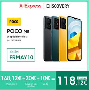 Smartphone 6.58" Xiaomi POCO M5 - 4G, FHD+ 90Hz, Helio G99, RAM 4 Go, 64 Go, 50+2+2 MP, 5000 mAh, Noir (Entrepôt France)