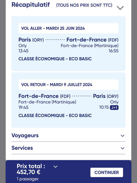 Vol Direct A/R Paris (ORY) <-> Martinique (FDF) - Du 25 Juin au 9 Juillet (Bagage cabine de 12 kg)