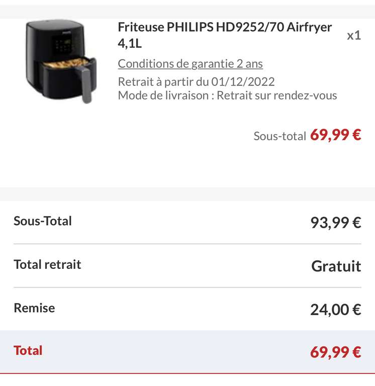 Friteuse à air chaud Philips Airfryer HD9252/70 - Écran Tactile, 4.1L, Noir