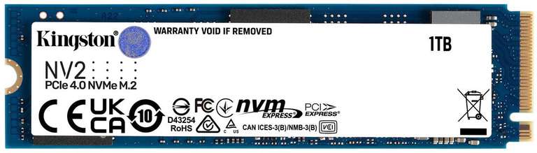 SSD interne M.2 NVMe 4.0 Kingston NV2 - 1 To, QLC 3D, Jusqu'à 3500-2100 Mo/s (+ 4.75€ en RP)