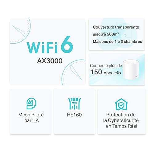 Système 2 bornes WiFi Mesh TP-Link Deco X50 - WiFi 6 AX, 3000Mbps, Couverture WiFi de 400m²