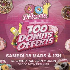 1 donut offert aux 100 premiers clients - O’donuts Montpellier (34)