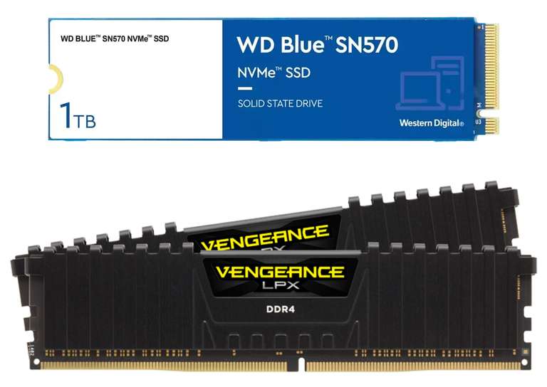 SSD interne M.2 NVMe Western Digital WD Blue SN570 (1 To) + Kit Mémoire RAM DDR4 Corsair Vengeance LPX 32 Go (2 x 16 Go, 3200 MHz, CAS 16)