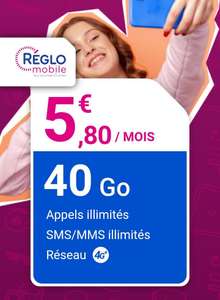 Forfait mobile Reglo Mobile 4G - Appels/SMS/MMS Illimités + 40 Go de Data dont 7 Go en Europe et DOM (sans engagement)