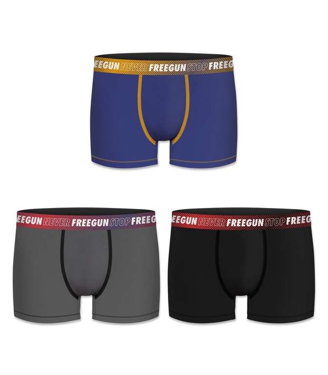 Lot de 3 boxers Freegun Never Stop - différents coloris (du S au XXL)