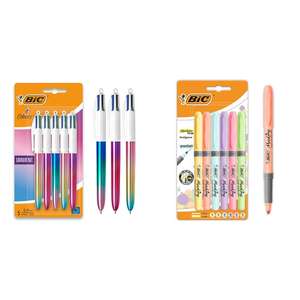 Pack de 5 stylos BIC 4 Couleurs Gradient, Effet Métallisé & Highlighter Grip Pastel