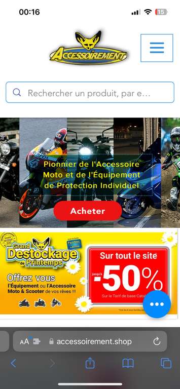 50% de réduction sur une sélection d'équipements moto (accessoirement.shop)