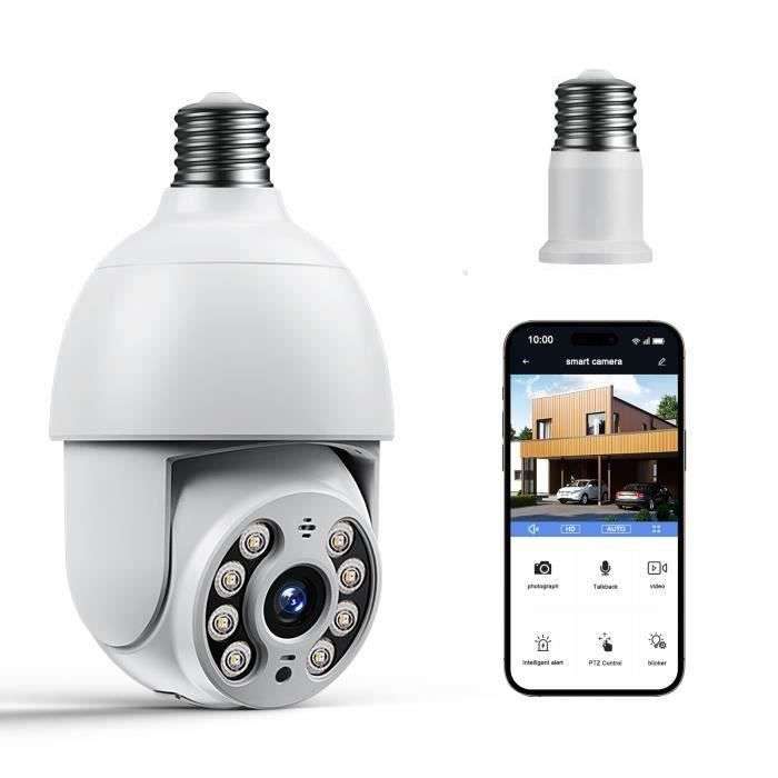 CAMCAMP Caméra Ampoule E27 WiFi Sans Fil Sécurité Panoramique 360° Étanche IP65 Vision Nocturne (Vendeur Tiers)
