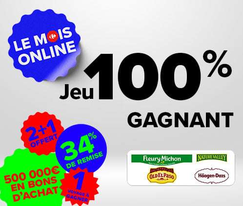 Jeu 100% gagnant Carrefour - Ex : bons d’achat de 5€, 10€ et 15€ (Sous conditions)
