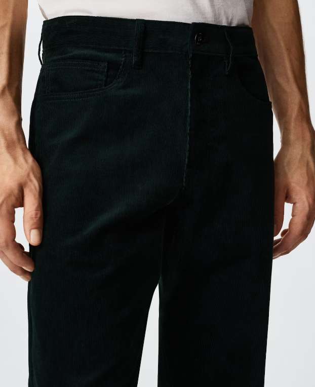 Pantalon tapered-fit velours côtelé - Bleu marine ou olive (du 38 au 44)