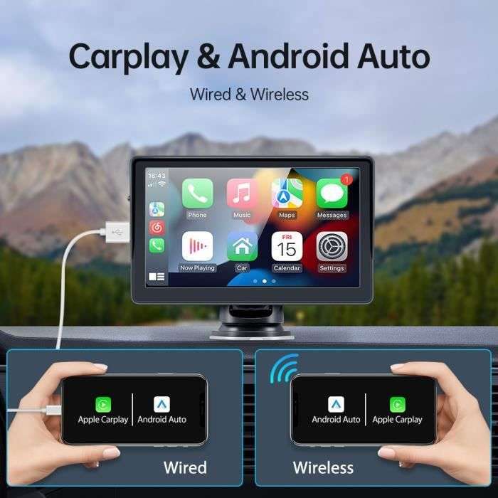 Autoradio externe Gearelec B500W - Écran tactile 7", Android Auto & Apple CarPlay, Bluetooth 5.0, 1x USB-A + 1x TF (Vendeur tiers)