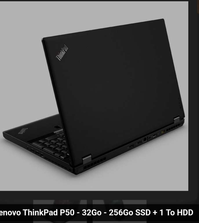 PC portable Lenovo ThinkPad P50 - i7-6700HQ, 32Go RAM, 256Go SSD + 1 To HDD (Reconditionné – État correct)