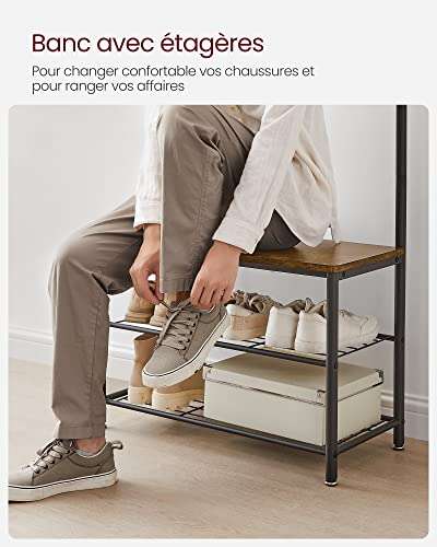 Porte-Manteau + Étagère avec Chaussures HSR41BX - Cadre en Acier - Style Industriel - Marron Rustique & Noir - 32x70x175 cm (Vendeurs tiers)