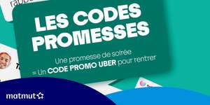 20€ de crédit Uber offert - utilisable entre le 31/12 18h et le 01/01 23h59, dans la limite de 2000 bons distribués (matmut.fr)