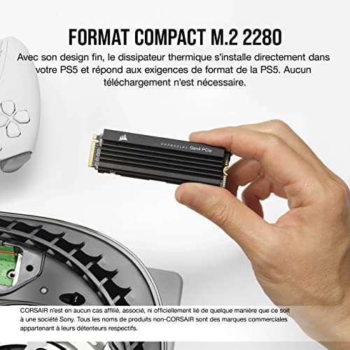 SSD Interne NVMe M.2 Corsair MP600 Pro LPX - 2 To, Gen4 x4, TLC, Compatible PS5 (CSSD-F2000GBMP600PLP)