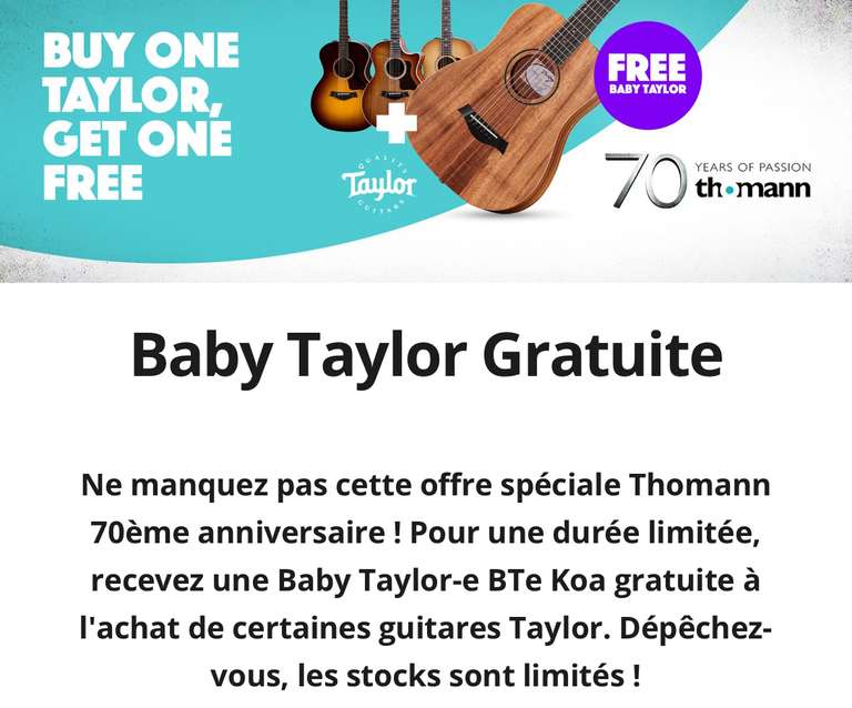 Guitare Baby Taylor B Te Koa Offerte Pour L’achat D’un Modèle De La Selection