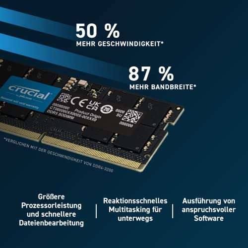 Barrette mémoire RAM DDR5 Crucial CT8G48C40S5 - 8 Go, 4800 MHz, CL40, SODIMM (CT8G48C40S5)