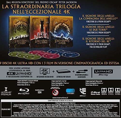 Coffret Blu-ray 4K UHD Le Seigneur des anneaux - La Trilogie - VF avec steelbook (Version Italienne)