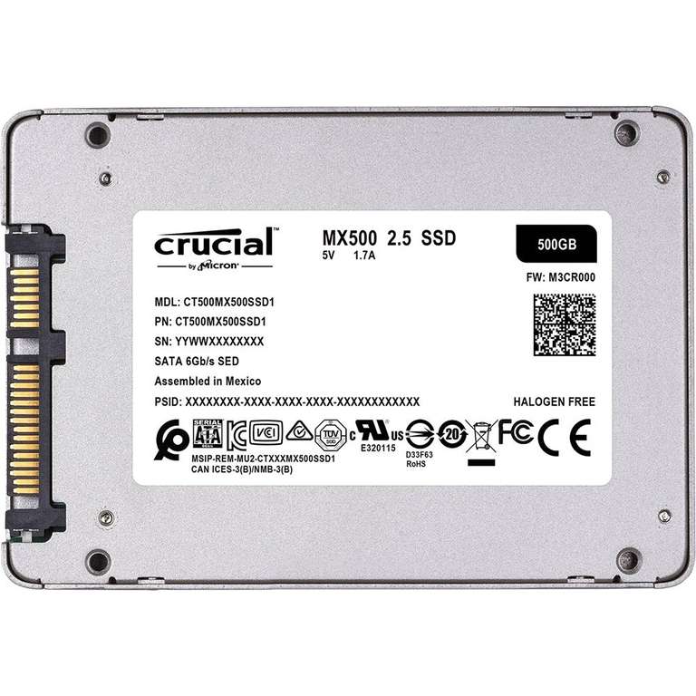 SSD interne 2.5" Crucial MX500 (CT500MX500SSD1) - 500 Go, TLC 3D, DRAM