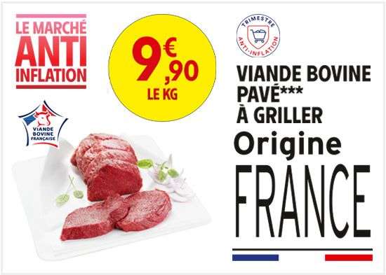 Viande bovine pavé à griller, origine France (Le kg)
