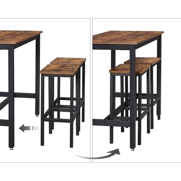Lot table 100 x 40 x 90 cm et deux chaises de bar 40 x 30 x 65 cm Vasagle LBT15X - Bois rustique et noir