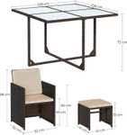 Salon de jardin 8 places - Table plateau en verre trempé (104 x 104 cm) , 4 fauteuils, 4 tabourets, Finition rotin tressé marron, Coussins