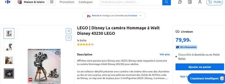 LEGO Disney : La caméra Hommage à Walt Disney 43230 (12€ cagnottés)