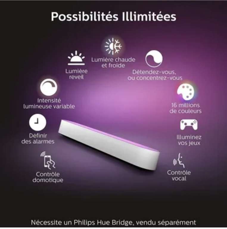 Lampe Philips Hue Play White & Color Ambiance - Blanc, fonctionne avec Alexa, Google Assistant et Apple Homekit