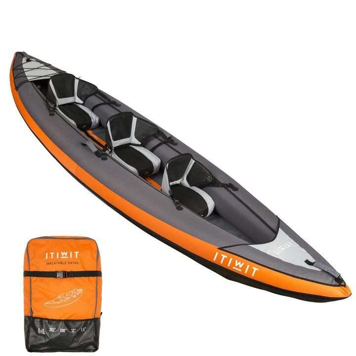 Canoë Kayak gonflable de randonnée Itiwit - 3 places, orange