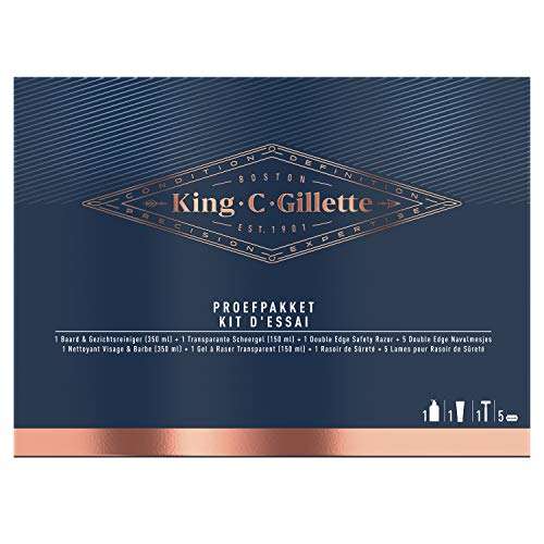 Coffret King C. Gillette : rasoir de sûreté + lames + gel à raser transparent + nettoyant barbe/visage