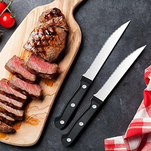 Lot de 8 couteaux à steak en acier inoxydable Pleafind, dentelés, couteau de table, passe au lave-vaisselle, Noir (Vendeur Tiers)